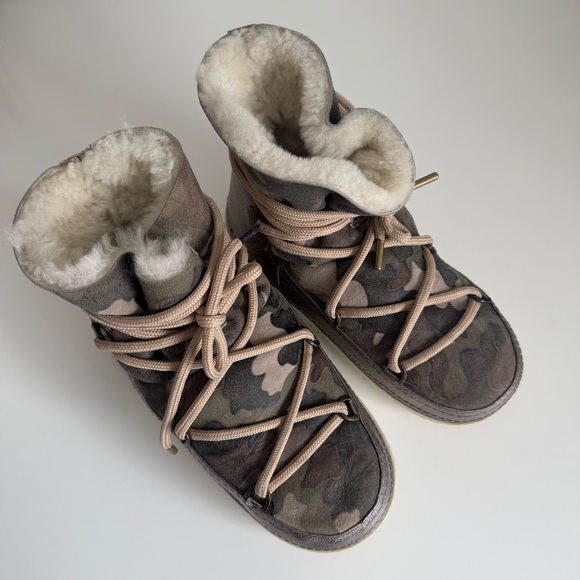 INUIKII Silver Camo Green Lambskin Shearling Ankle Boots Women’s 38 - Picture 3 of 7